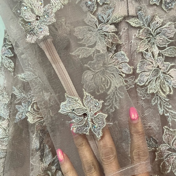 MAC DUGGAL Lace Tulle A Line Midi Dress in Vintage Lilac Size 6 Style 30681 NWT - Picture 14 of 14